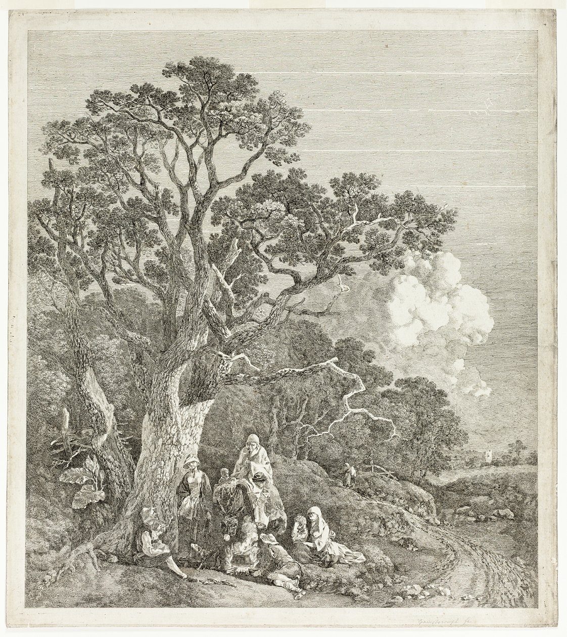 Skogbevuxen landskap med zigenare samlade runt en eld av Thomas Gainsborough