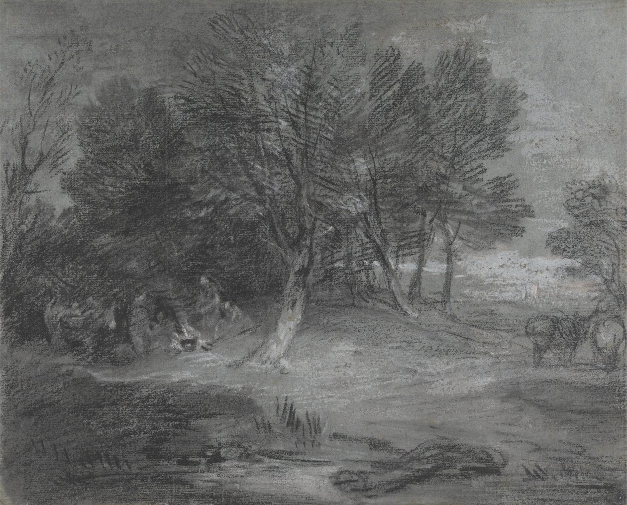 Skogbevuxen landskap med zigenarläger av Thomas Gainsborough