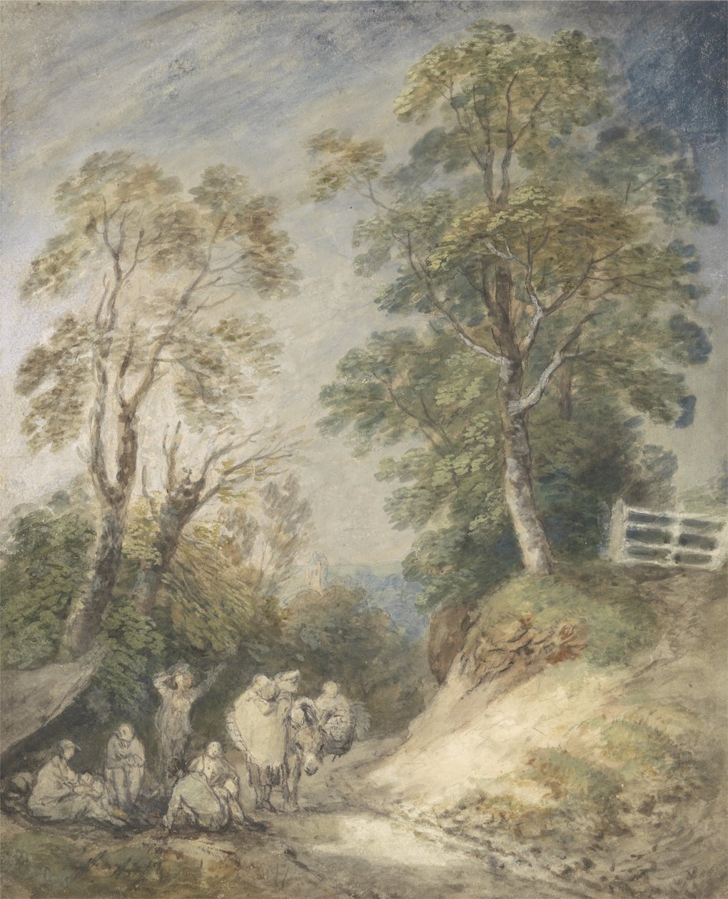 Wooded Landscape with Gypsy Encampment, ca 1760-65 (akvarell och gouache över penna och krita på papper) av Thomas Gainsborough