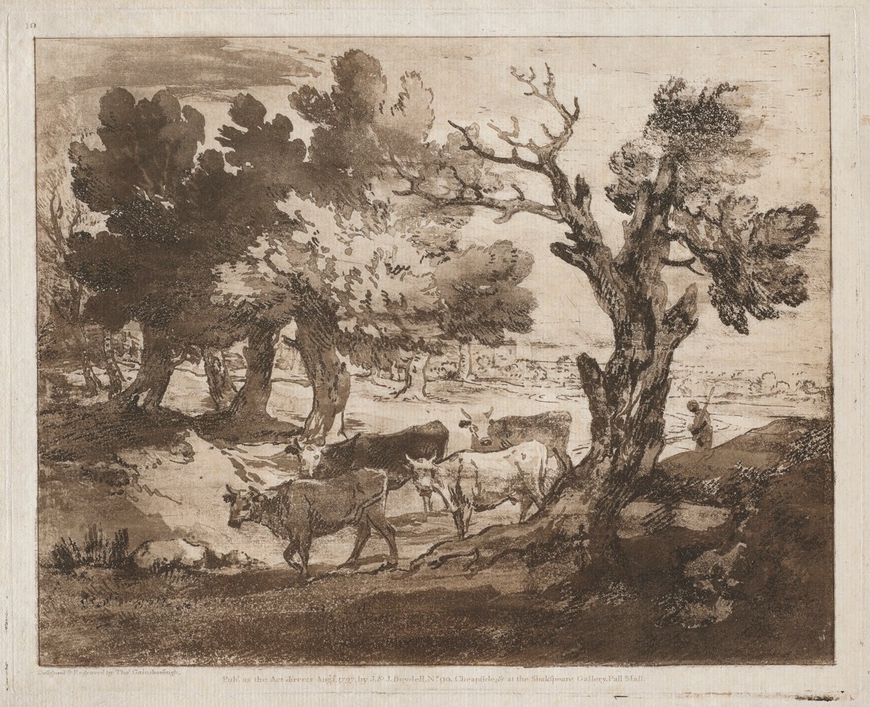 Skogbevuxen landskap med herdsman och kor av Thomas Gainsborough