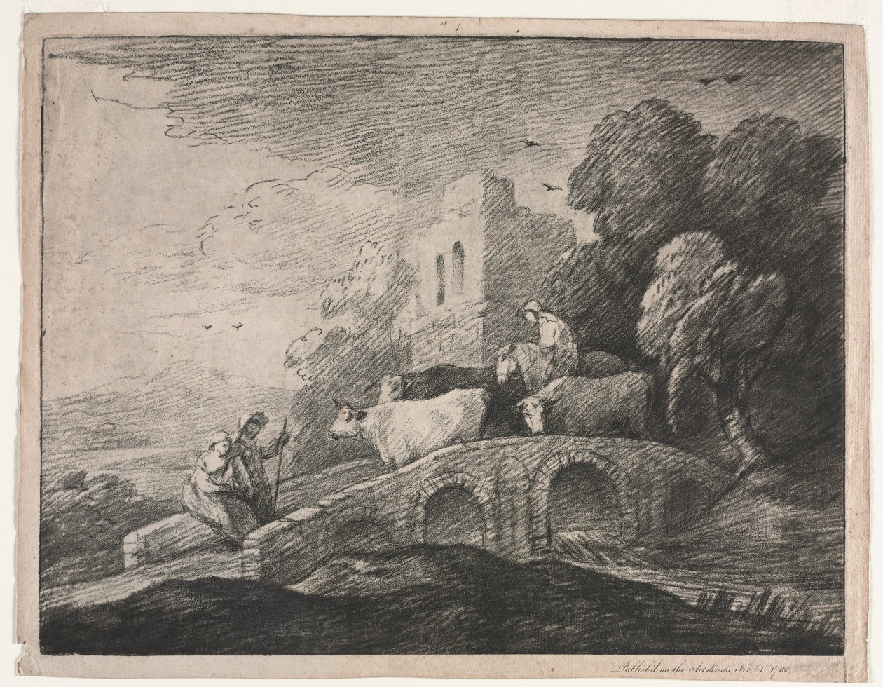 Skogbevuxen landskap med herdsmen som driver boskap av Thomas Gainsborough