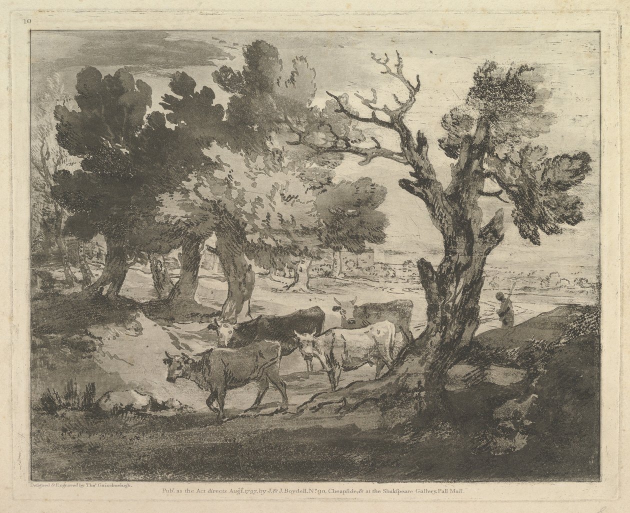 Skogbevuxen landskap med herdar och kor, 1 augusti 1797. av Thomas Gainsborough