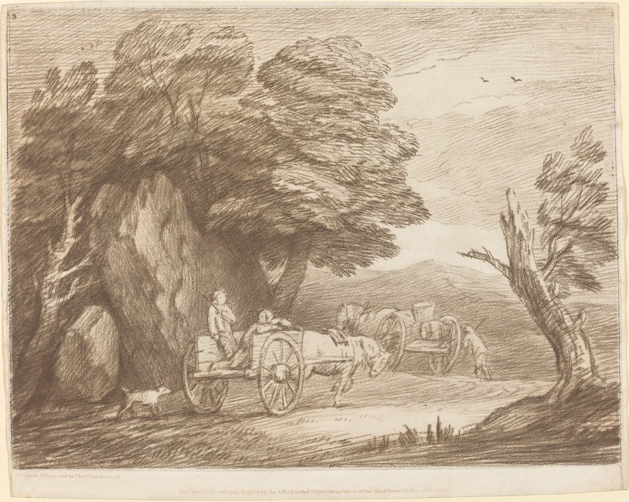 Skogbevuxen landskap med två land vagnar och figurer av Thomas Gainsborough