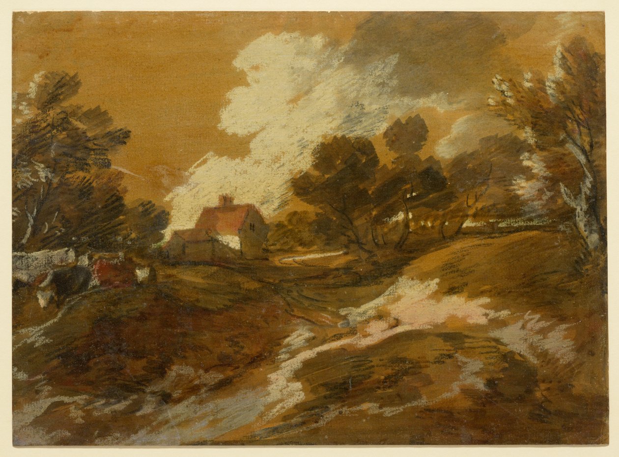 Waldlandschaft mit Hütte und Kühen av Thomas Gainsborough