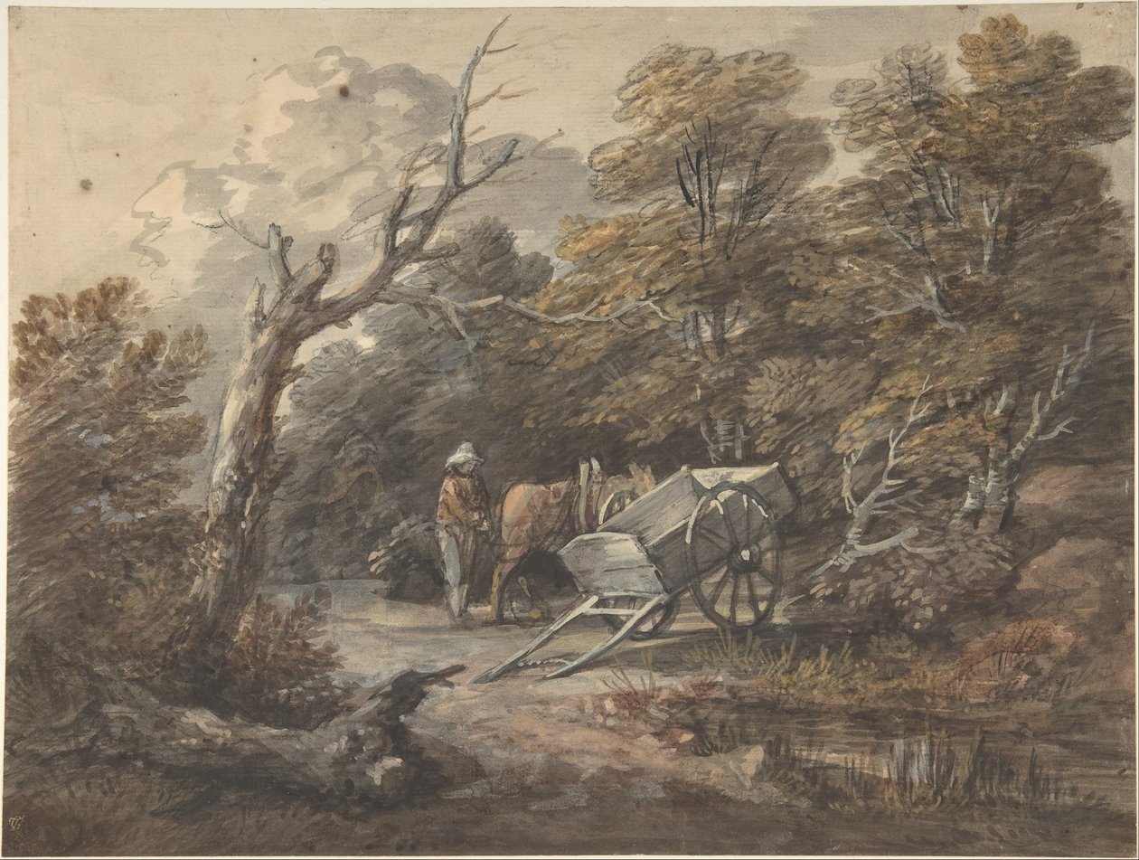 Skogsscen med en bonde, en häst och en kärra av Thomas Gainsborough
