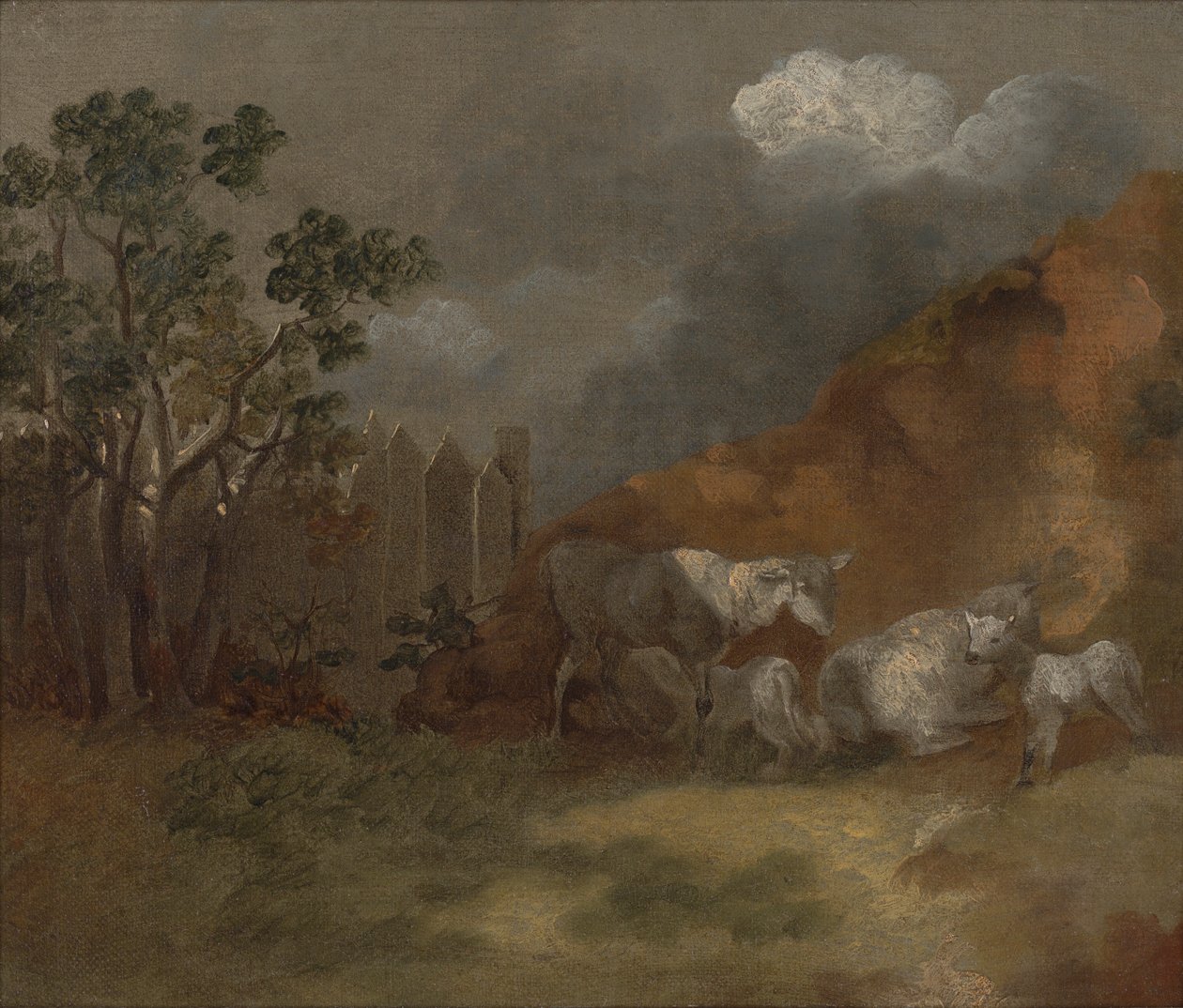 Får och lamm vid ett staket av Thomas Gainsborough RA