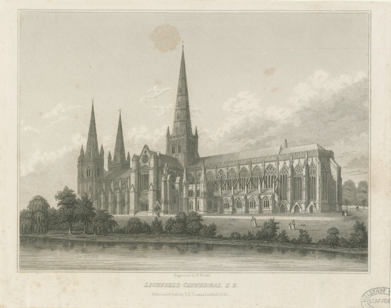 Lichfield Cathedral - South East View: gravyr, nd [c 1833] (tryck) av Thomas George Lomax