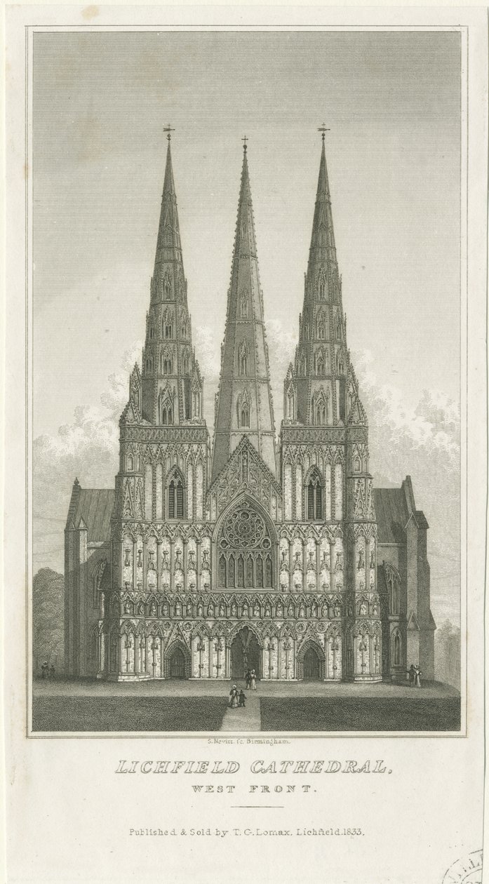 Lichfield Cathedral - West Front: gravyr, nd [c 1833] (tryck) av Thomas George Lomax