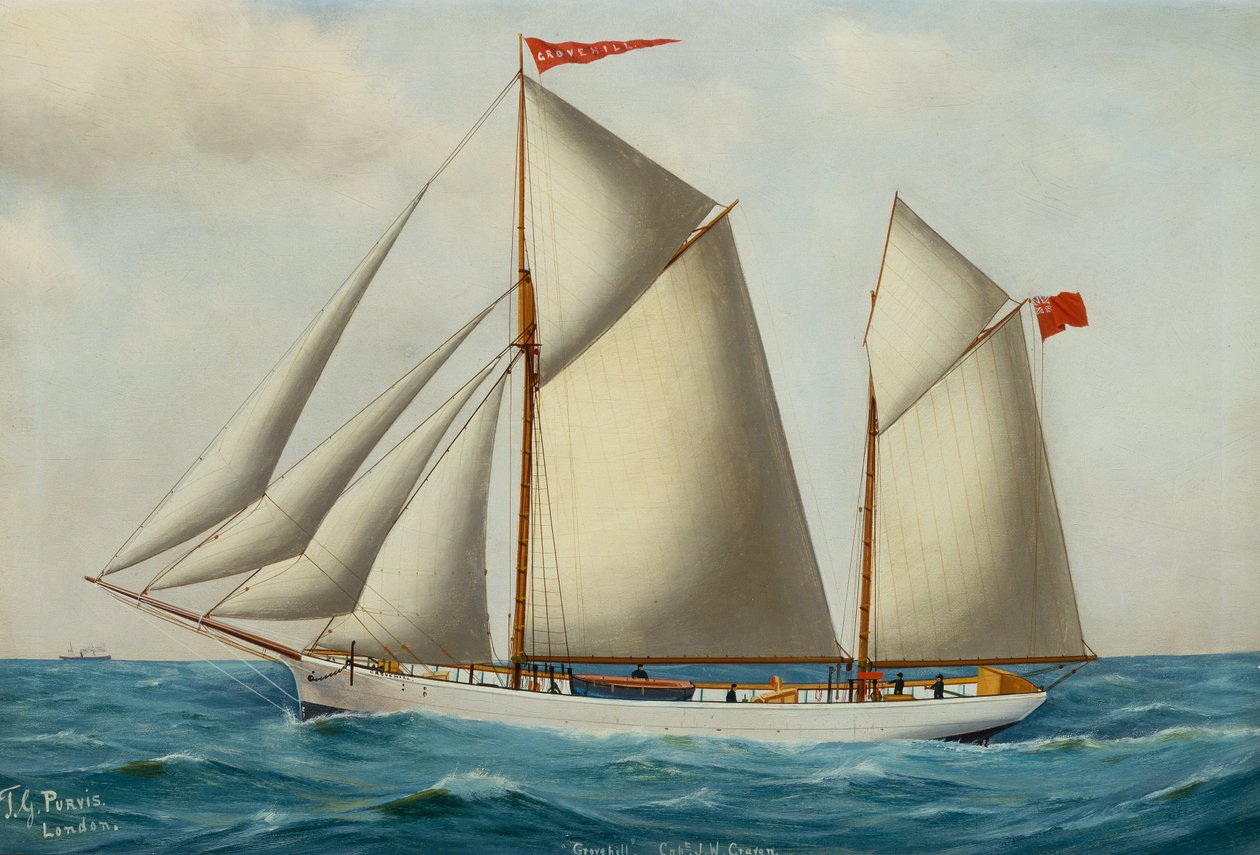 The Fore and Aft Schooner Grovehill in Full Sail (olja på duk) av Thomas George Purvis