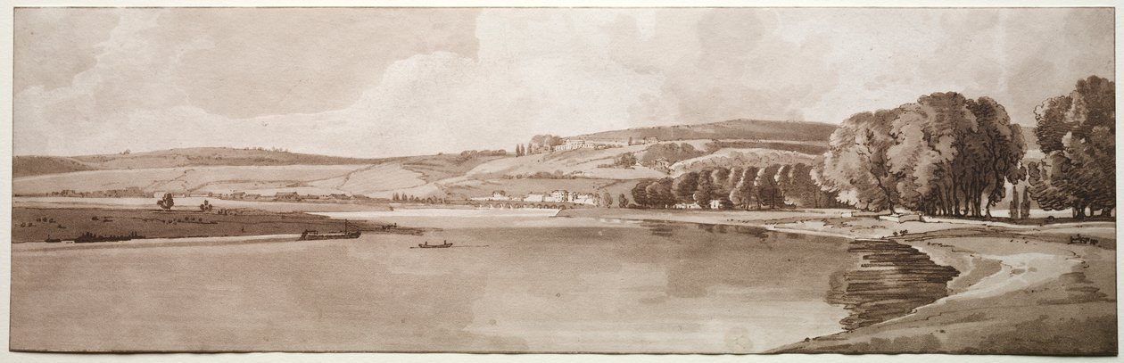 Ett urval av tjugo av de mest pittoreska vyerna i Paris: Vy över Belle Vue och Pont de Sêve av Thomas Girtin