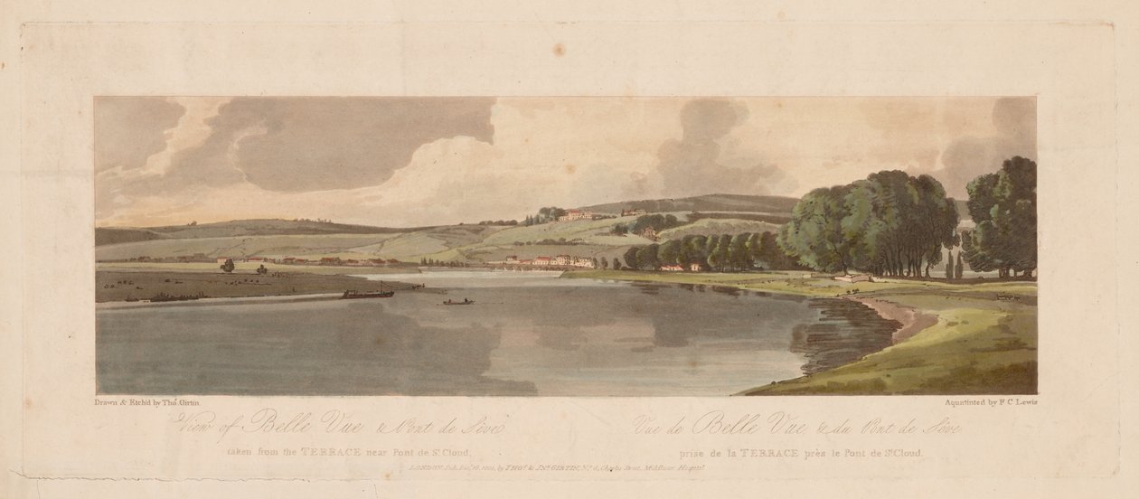 Ett urval av tjugo av de mest pittoreska vyerna i Paris: Vy över Belle Vue & Pont de Sêve..., 1 av Thomas Girtin