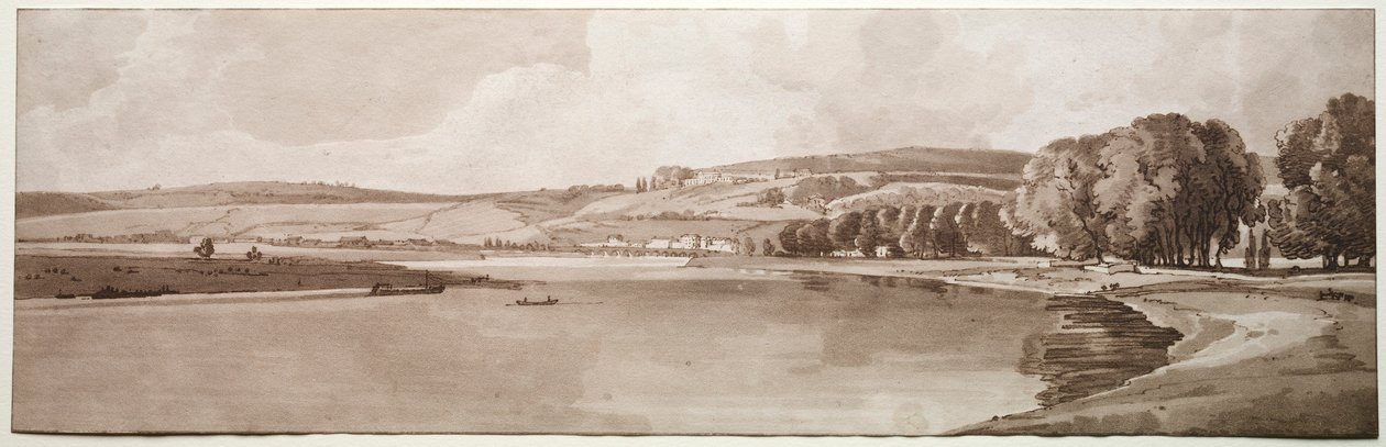 Ett urval av tjugo av de mest pittoreska vyerna i Paris: Vy över Belle Vue & Pont de Sêve, 1802 av Thomas Girtin
