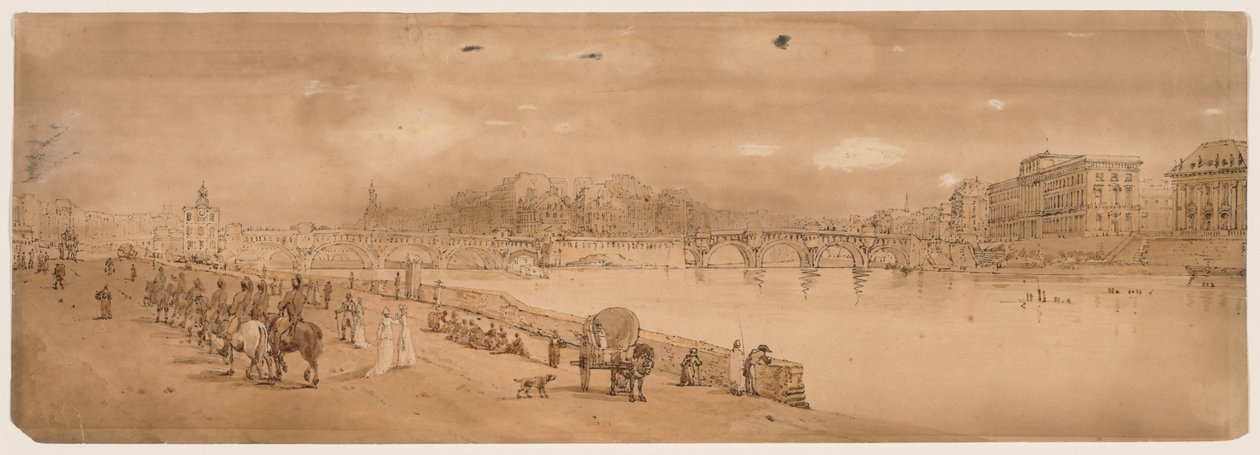Ett urval av tjugo av de mest pittoreska vyerna i Paris: Utsikt över Pont Neuf och myntverket av Thomas Girtin