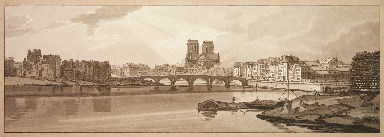 Ett urval av tjugo av de mest pittoreska vyerna i Paris: Vy över Pont de la Tournelle och Notre Dame tagen från Arsenalen av Thomas Girtin