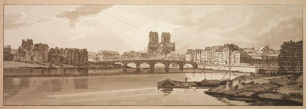 Ett urval av tjugo av de mest pittoreska vyerna i Paris: Vy över Pont de la Tournelle..., 1802. av Thomas Girtin