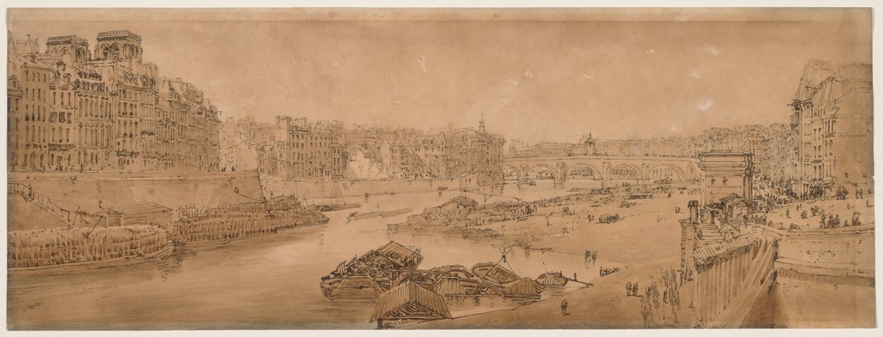 Ett urval av tjugo av de mest pittoreska vyerna i Paris: Utsikt över staden med Louvren från Pont Marie av Thomas Girtin
