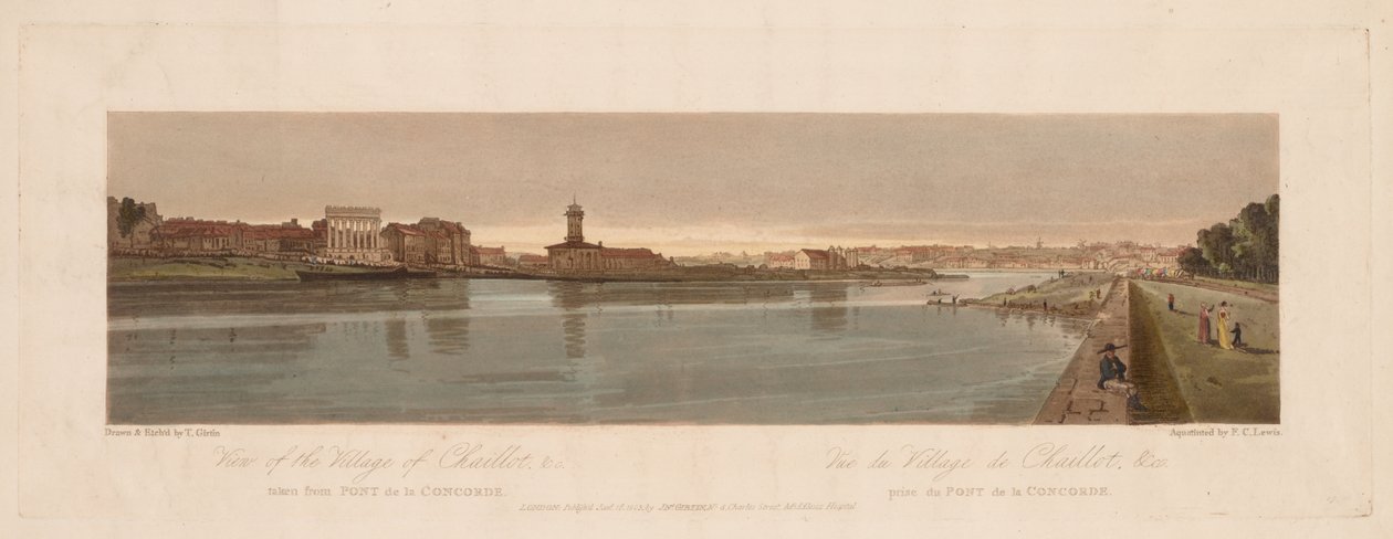 Ett urval av tjugo av de mest pittoreska vyerna i Paris: Vy över byn Chaillot, 1803 av Thomas Girtin