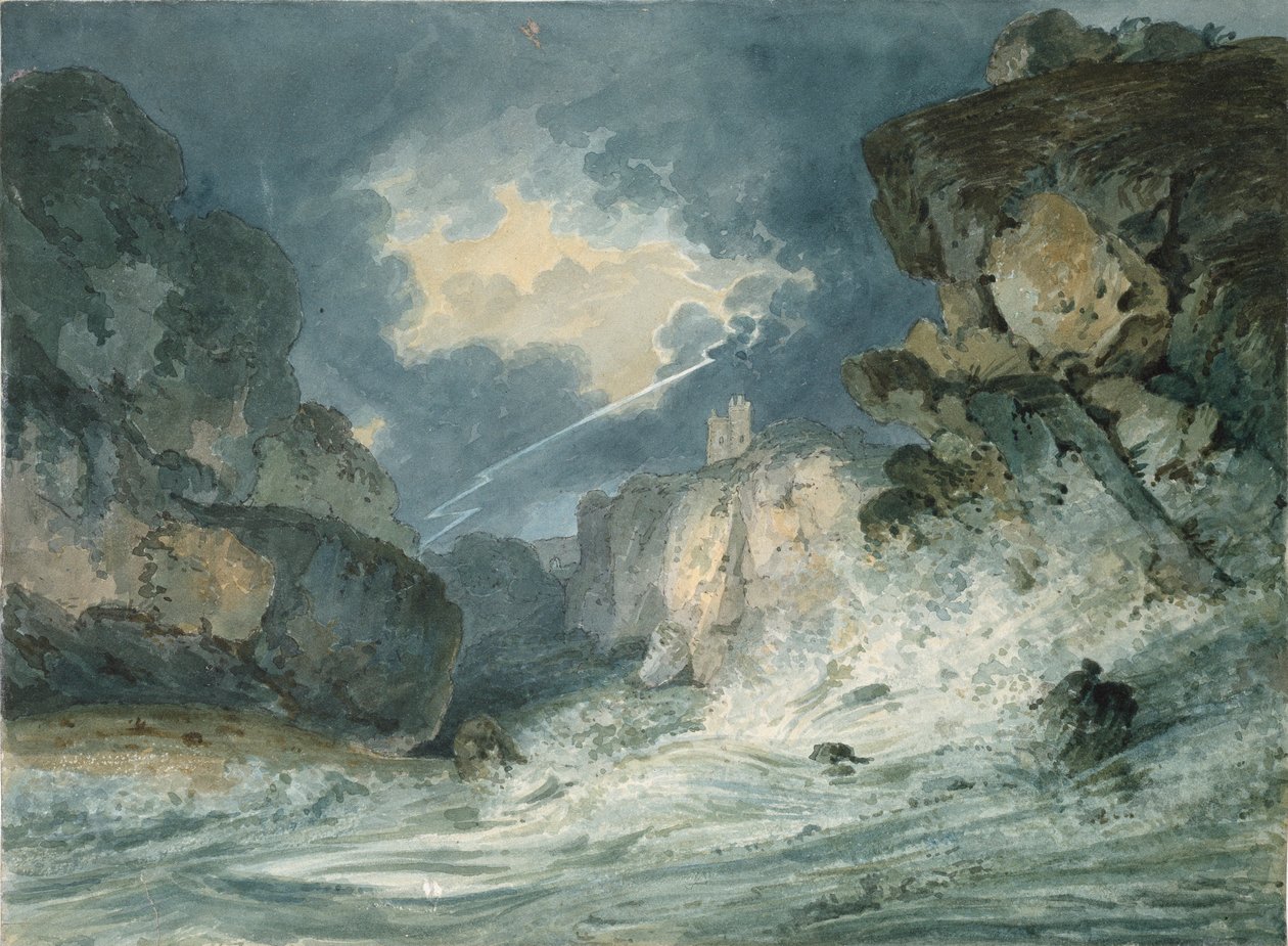 Dunstanburgh Castle, Northumberland, i ett åskväder, c1794 av Thomas Girtin