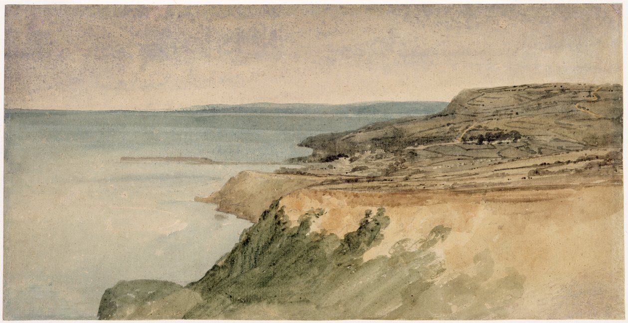 Lyme Regis, Dorset, ca 1797 (wc över penna på texturerat papper) av Thomas Girtin