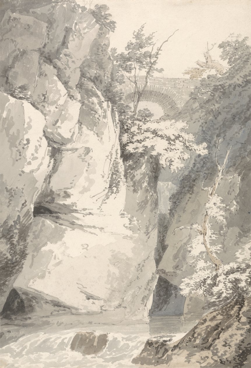 På stranden av Lago di Como, ca 1796 (tvätt över grafit på papper) av Thomas Girtin