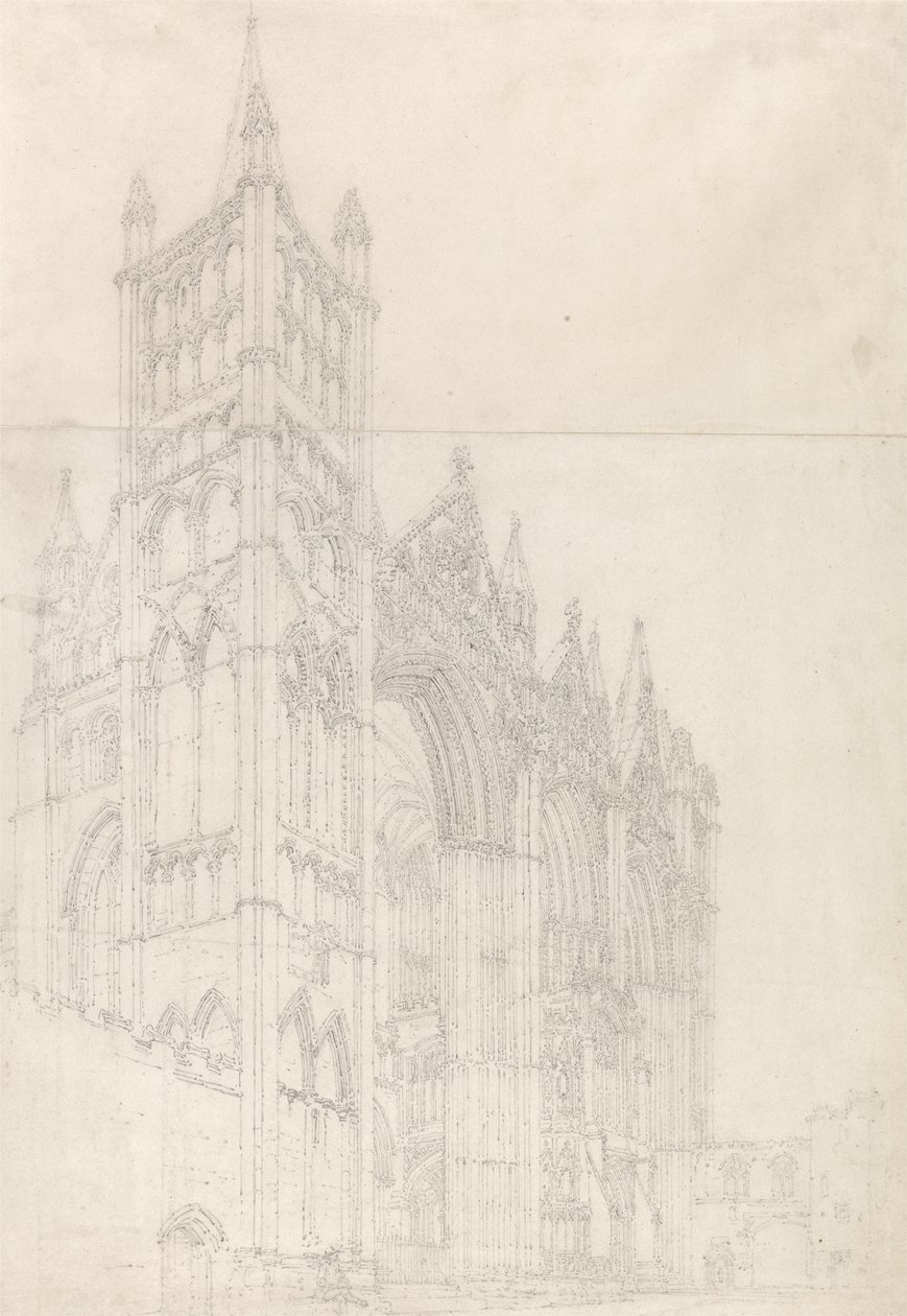 Peterborough Cathedral, Huntingdonshire, ca 1794 (grafit på två sammanfogade pappersark) av Thomas Girtin