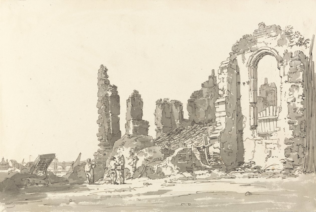Ruinerna av Savoy Palace, London (penna och bläck med tvätt på papper) av Thomas Girtin