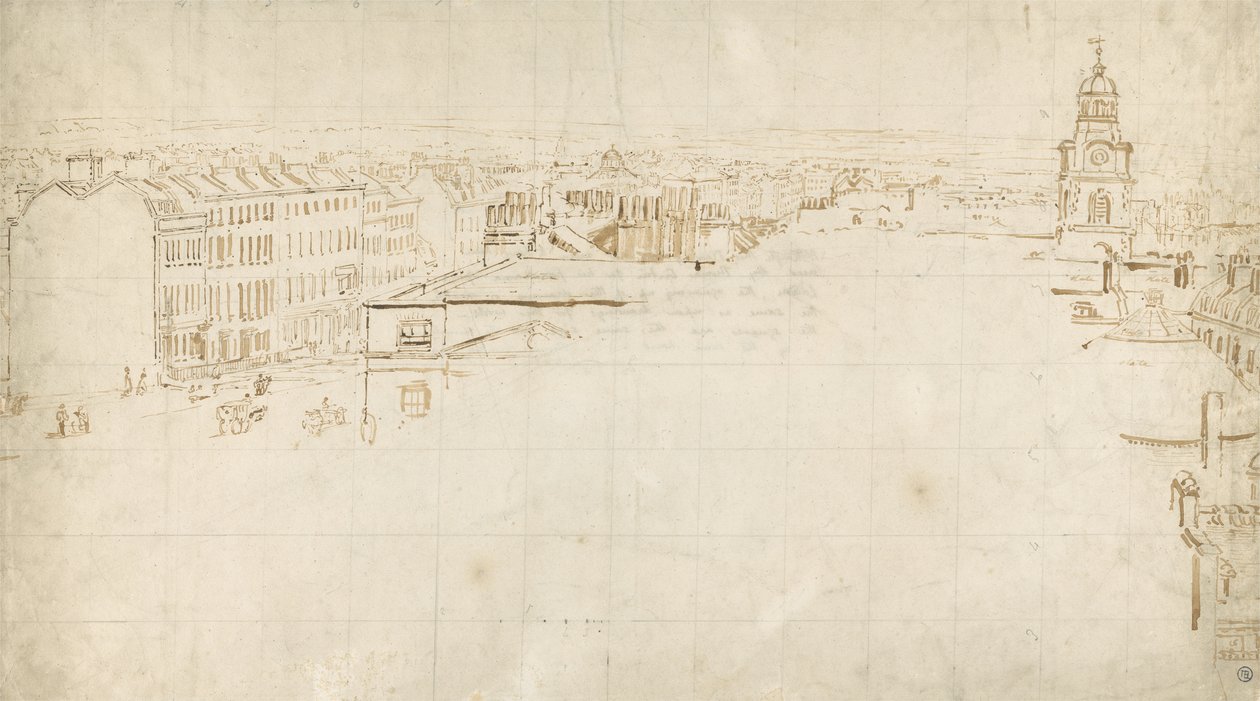 Skiss för Eidometropolis, c.1801 (bläck på papper) av Thomas Girtin