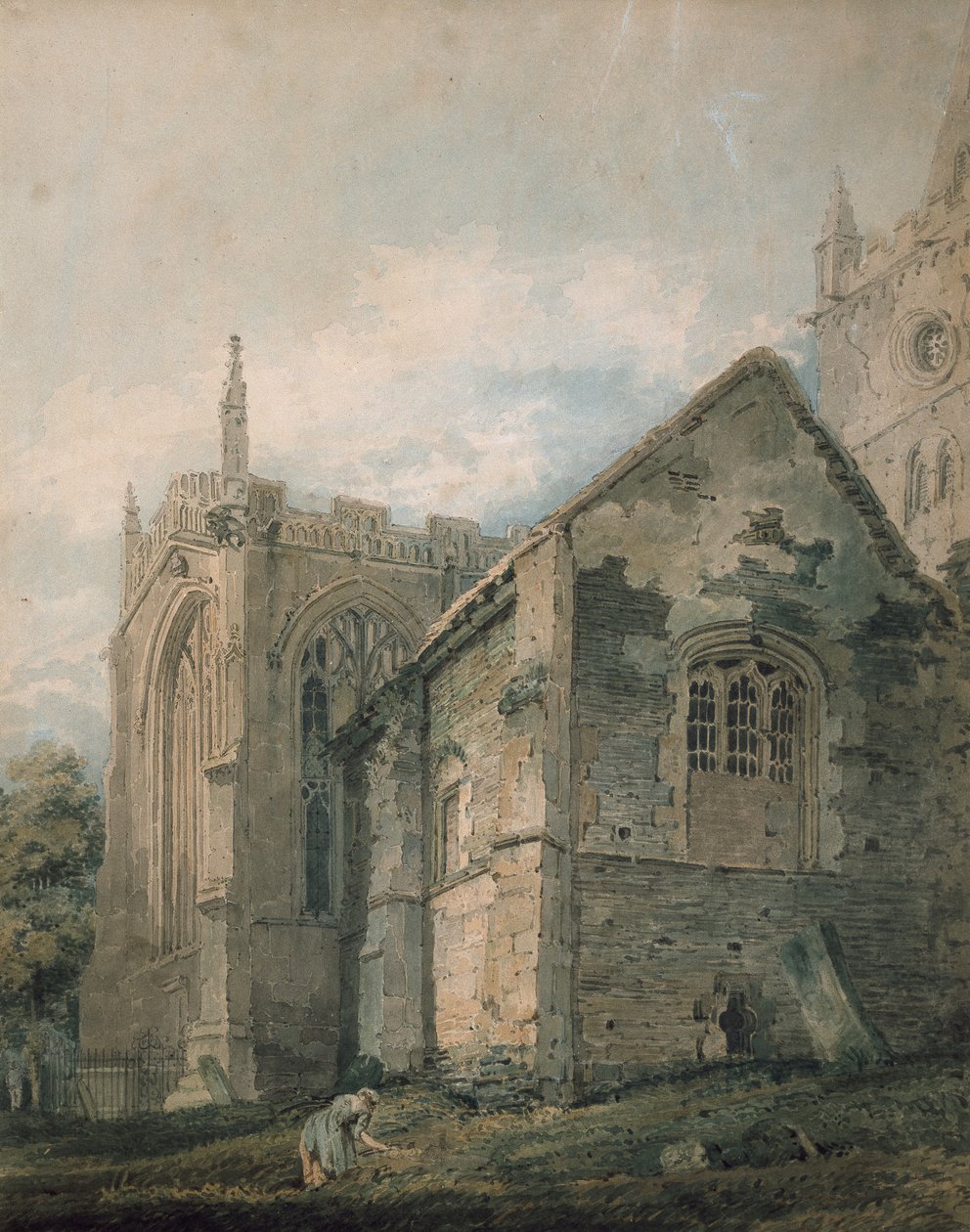 The Ancient Charnel House, Holy Trinity Church, Stratford-upon-Avon (akvarell över markeringar i grafit, berört med vasspennan) av Thomas Girtin