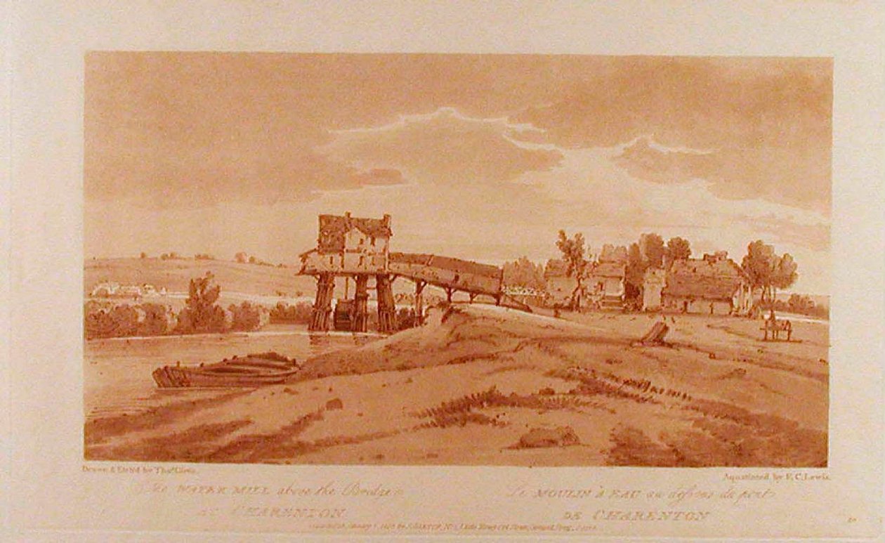 Die Wassermühle über der Brücke bei Charenton av Thomas Girtin