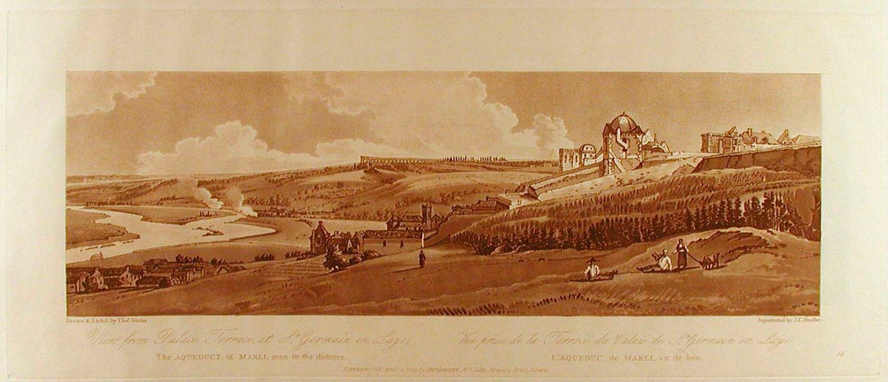 Blick von der Palastterrasse in St. Germain, das Aquädukt von Marli in der Ferne av Thomas Girtin