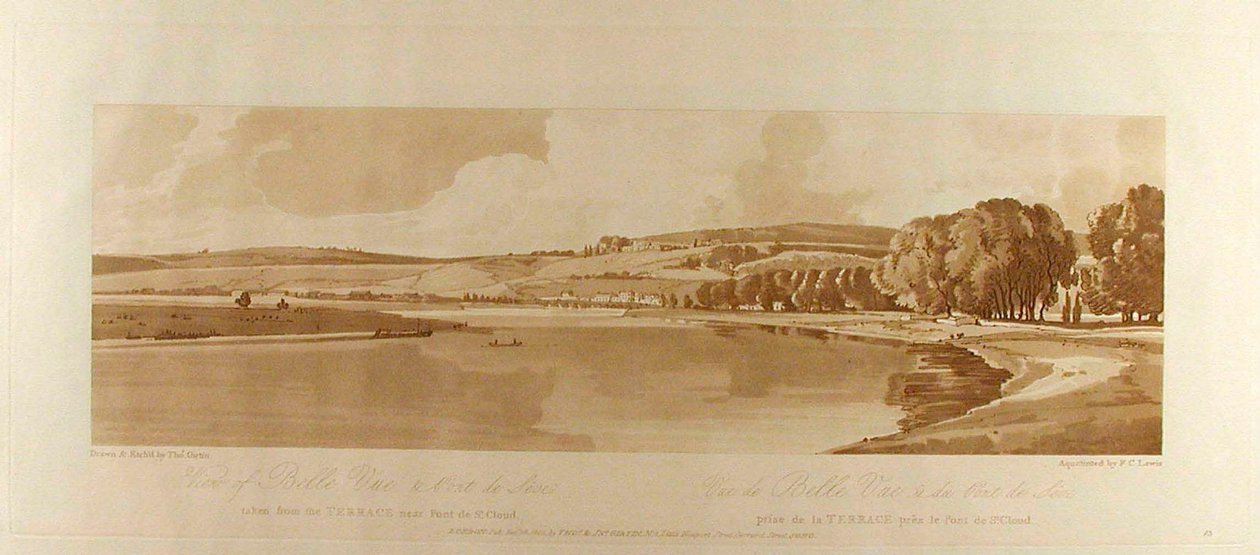 Blick auf Belle Vue & Pont du Sève von der Terrasse in der Nähe von Pont du St. Cloud av Thomas Girtin