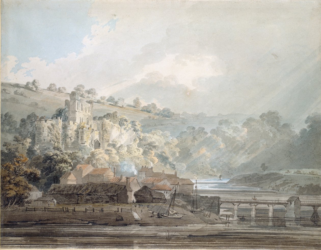 Utsikt över Chepstow, Monmouthshire, ca 1791-1792 av Thomas Girtin