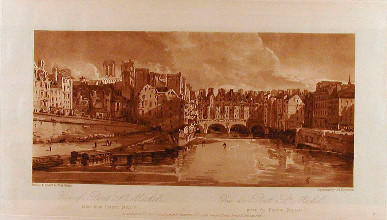 Ansicht der Pont St. Michel vom Pont Neuf aus av Thomas Girtin