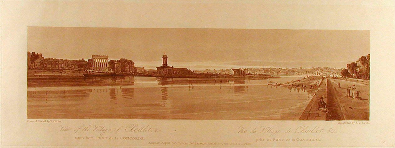 Ansicht des Dorfes Chaillot &c vom Pont de la Concorde aus gesehen av Thomas Girtin