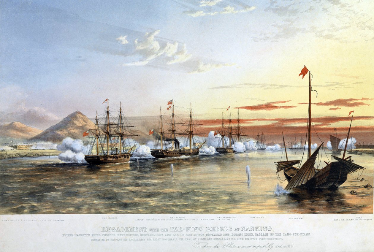 Flottan anföll Taiping-rebellerna i Nanjing av Thomas Goldsworth (after) Dutton
