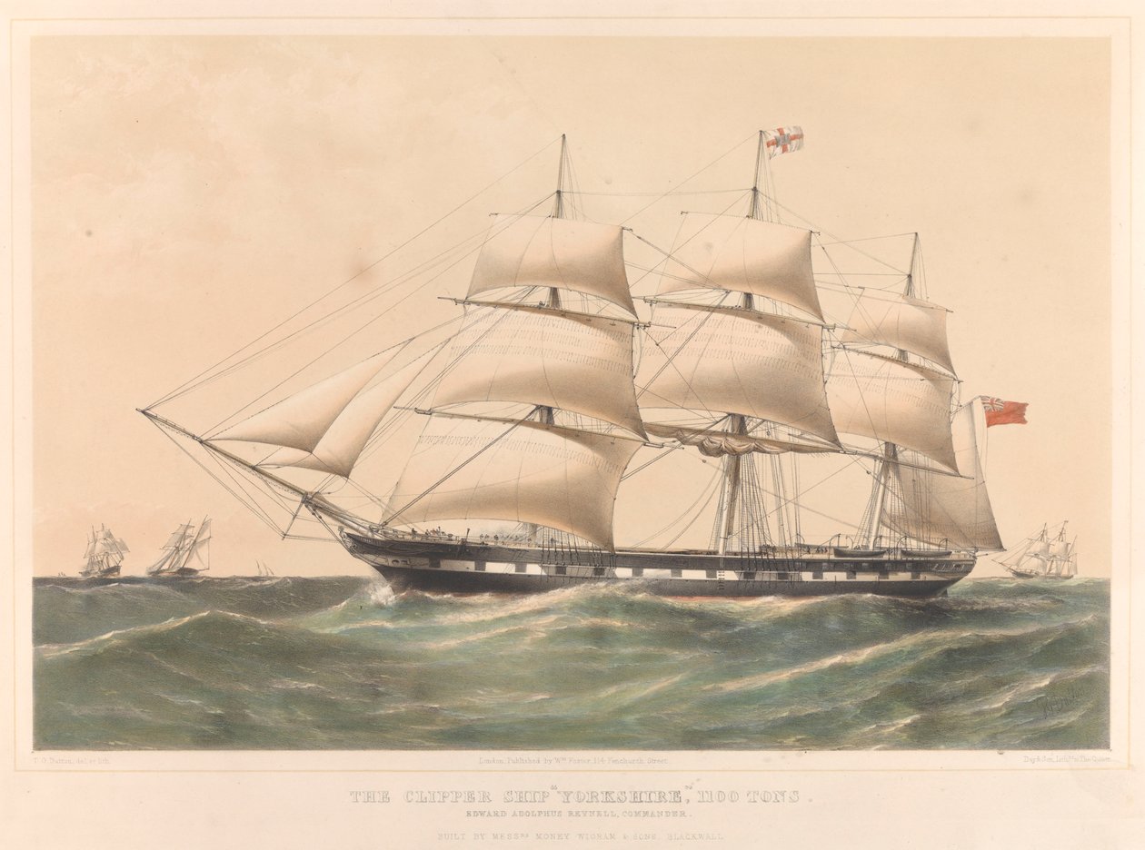 Clipperfartyget Yorkshire 1100 ton, ca 1857-60 (litografi i färg) av Thomas Goldsworth Dutton