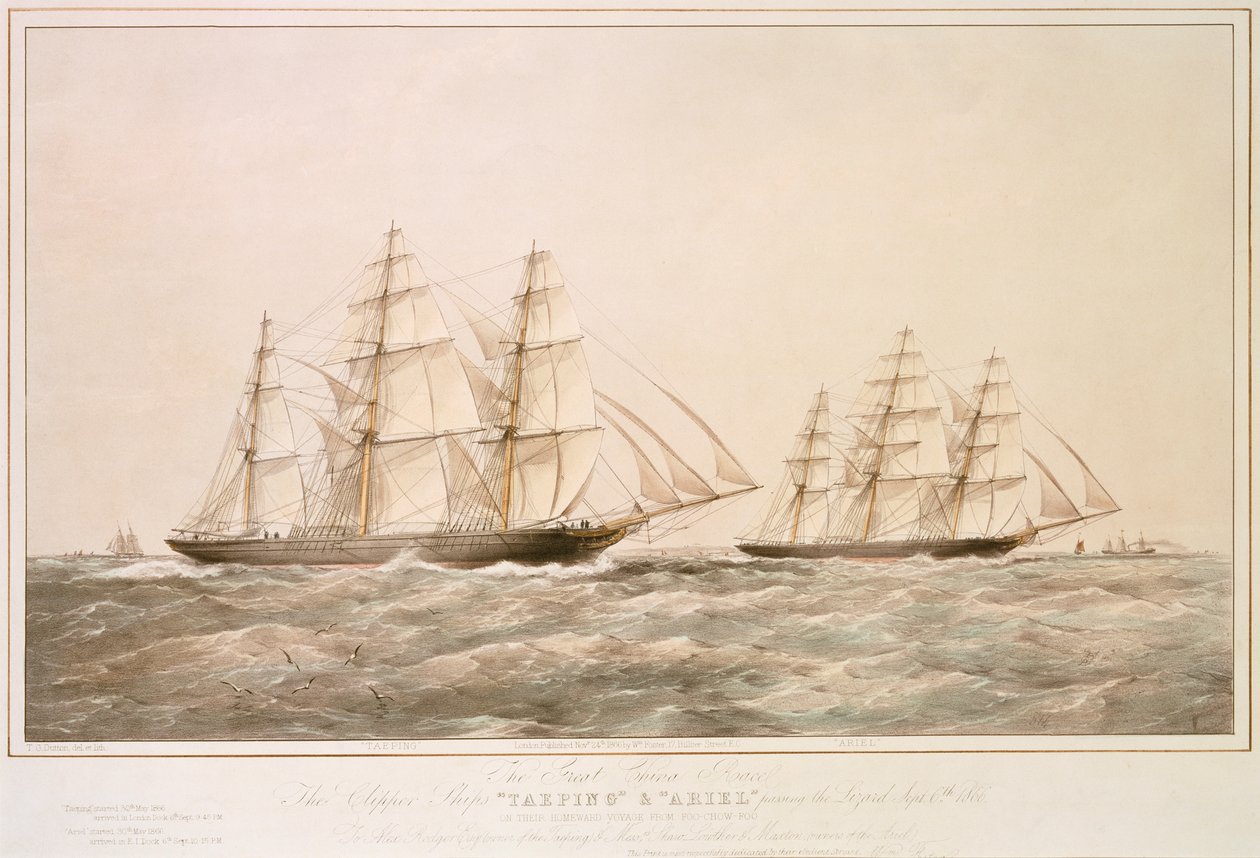 The Great China Race: Clipper-fartygen "Taeping" och "Ariel" passerar Lizard den 6 september 1866 på sin hemresa från Foo-Chow-Foo av Thomas Goldsworth Dutton