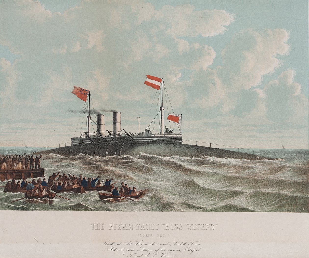 Ångbåten Ross Winan (cigarrbåt), byggd i Millwall (England). Litografi (33,1x43,4 cm), av Thomas Goldsworth Dutton (ca 1819-1891) av Thomas Goldsworth Dutton