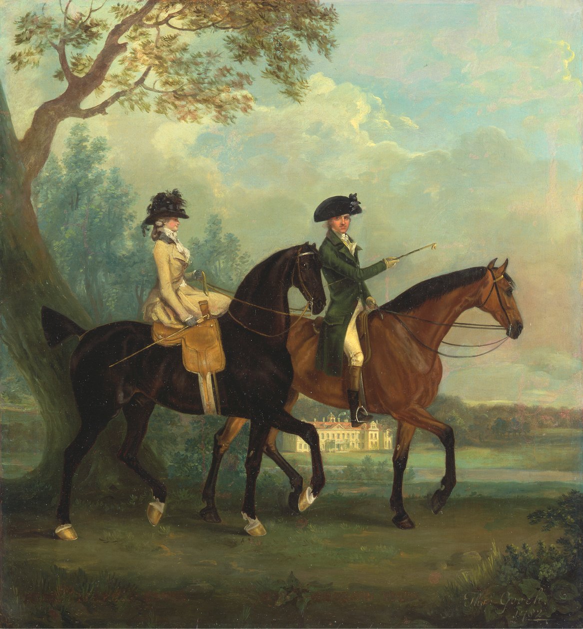 Marcia Pitt och hennes bror George Pitt, senare andra Baron Rivers, Rider i parken vid Stratfield Saye House, Hampshire av Thomas Gooch