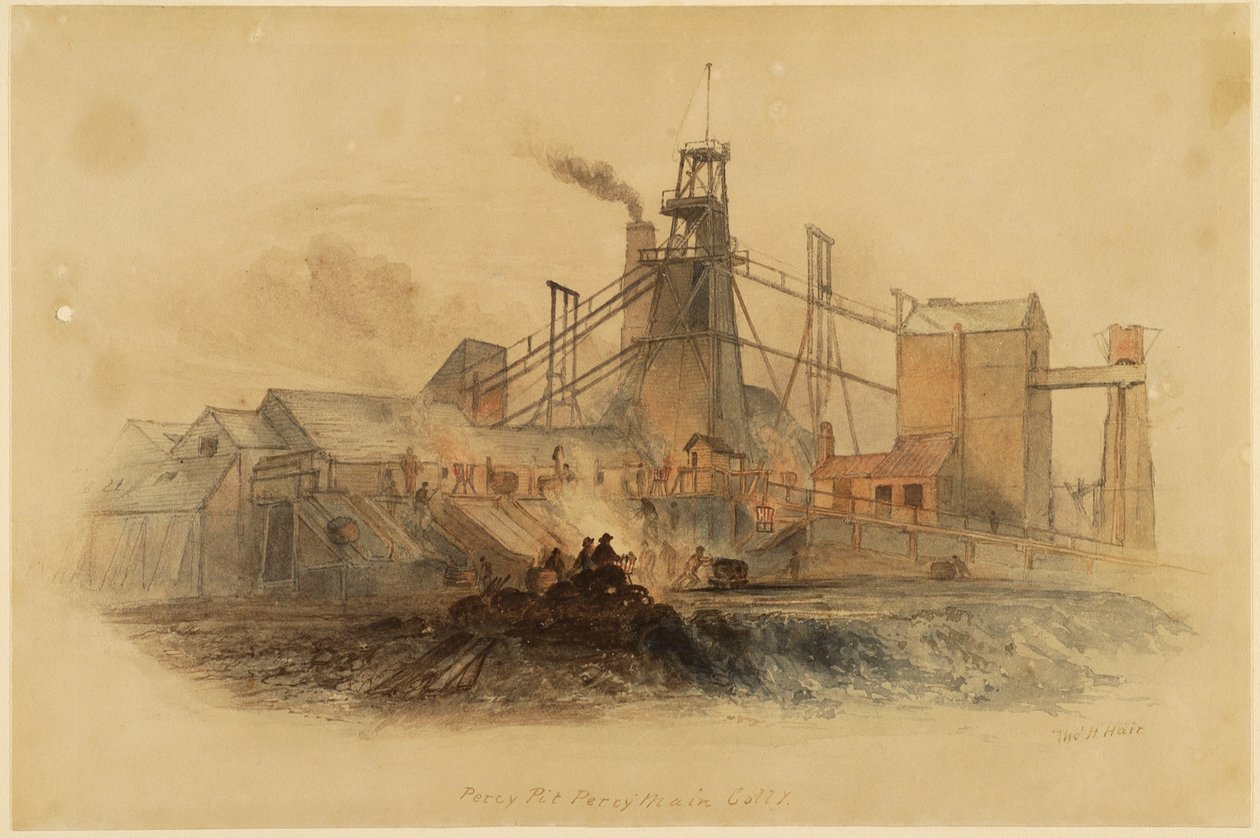 Percy Pit, Percy Main Colliery (akvarell på papper) av Thomas H. Hair