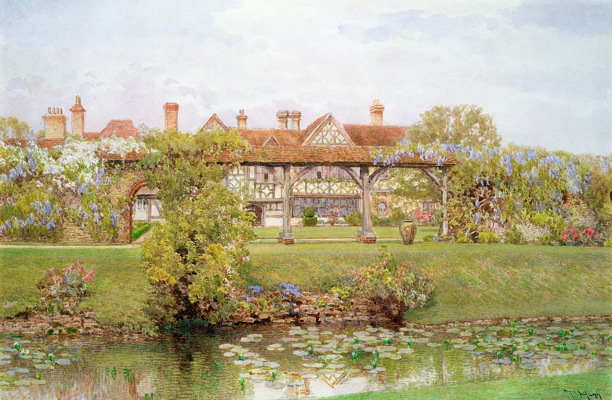 Great Tangley Manor, Surrey, med liljedammen och en täckt promenad av Thomas H. Hunn