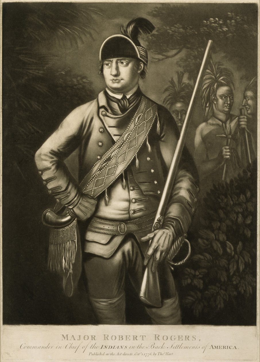 Major Robert Rogers, överbefälhavare för indianerna i de bakre bosättningarna i Amerika, ca. 1776 (mezzotint) av Thomas Hart