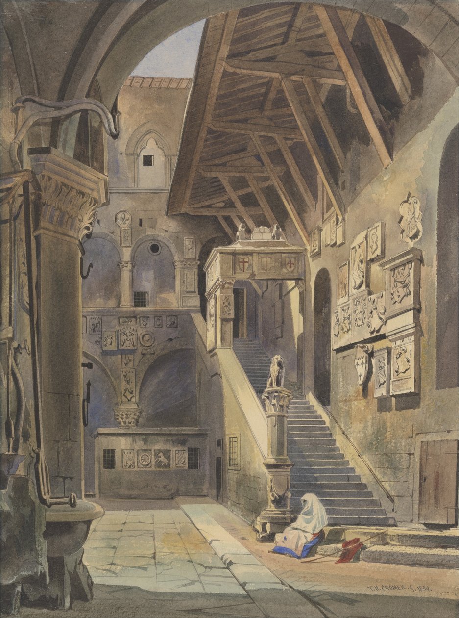 Bargellos domstol, Florens, 1839 (wc med bläck och penna på papper) av Thomas Hartley Cromek