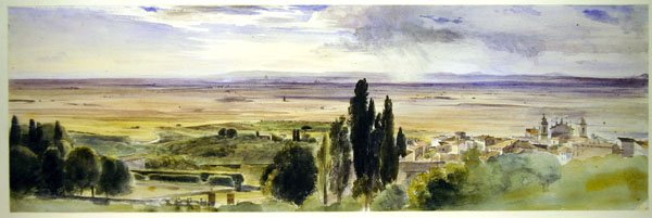 Frascati från Villa Aldobrandini (akvarell på papper) av Thomas Hartley Cromek