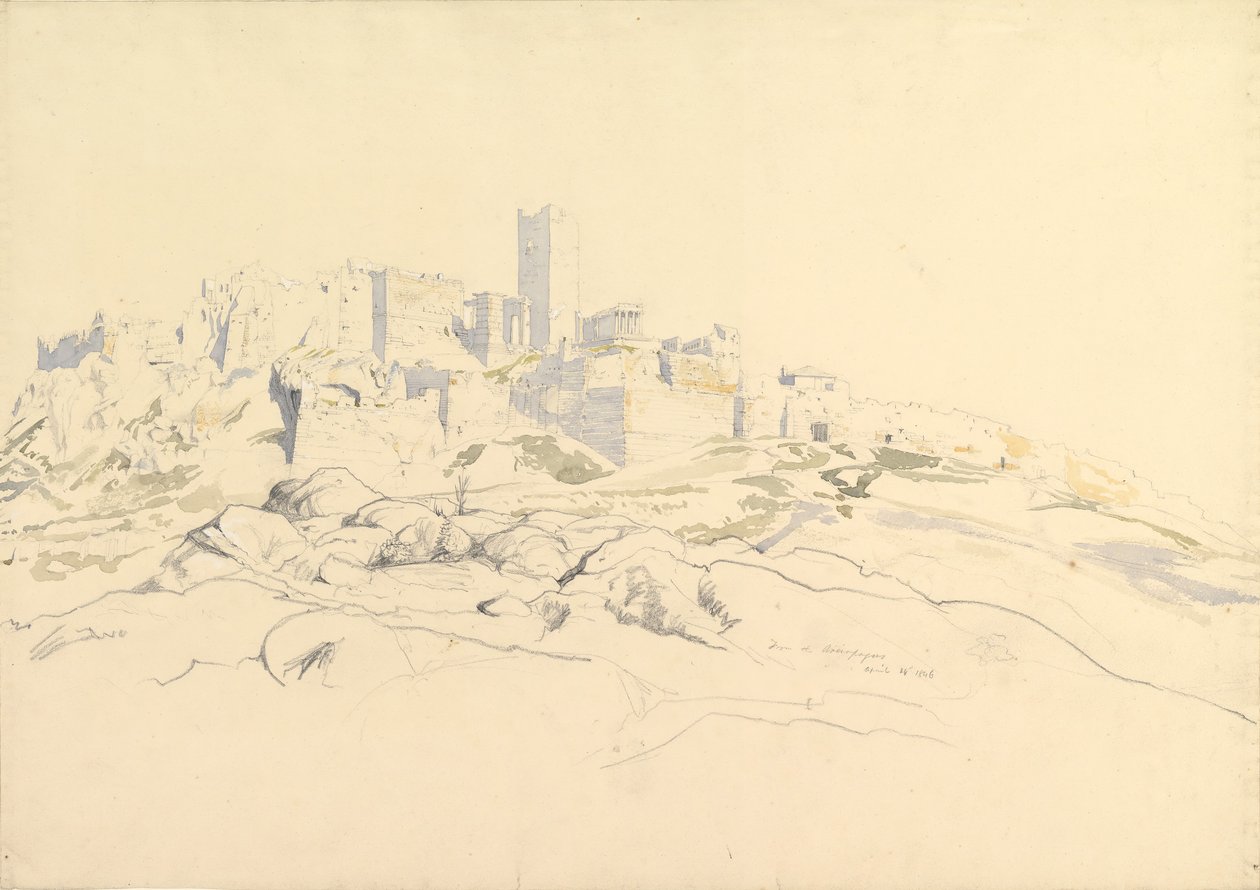 Akropolis från Areopagus, Aten, 24 april 1846. av Thomas Hartley Cromek