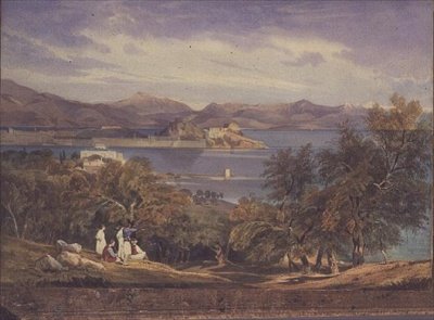 Citadellet på Korfu från Analipsis (akvarell) av Thomas Hartley Cromek