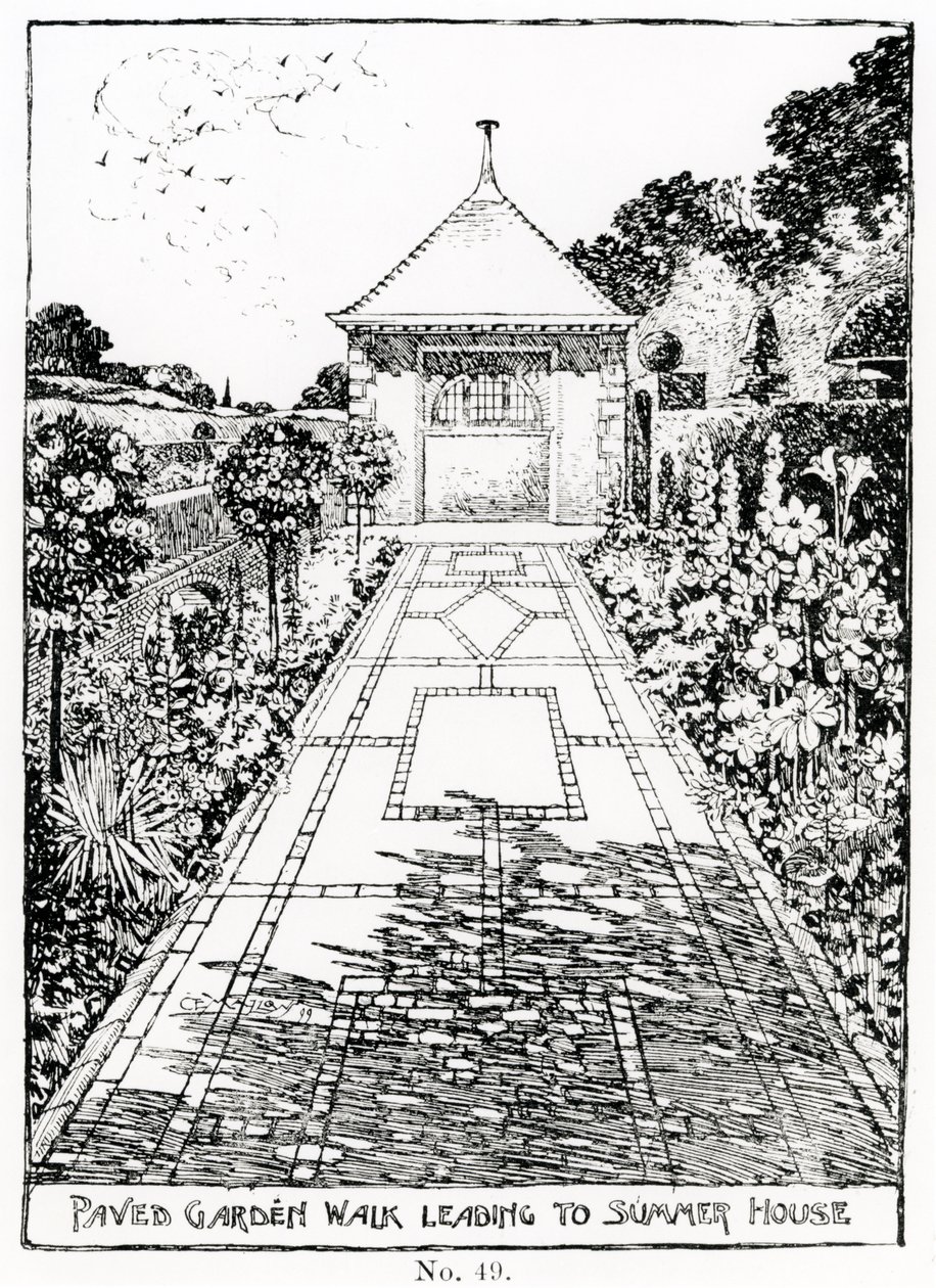 Paved Garden Walk Leading to Summer House, från Thomas Mawsons "The Art and Craft of Garden Making", publicerad 1900. av Thomas Hayton Mawson
