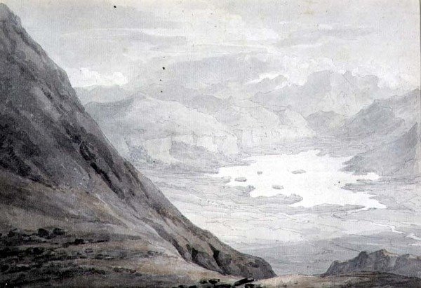 Derwentwater från Skiddaw (penna och akvarell på papper) av Thomas Hearne