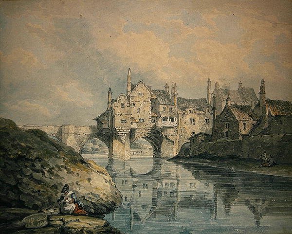 Elvet Bridge, Durham (akvarell på papper) av Thomas Hearne