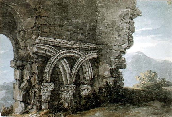 No.3204 Saxiska huvudstäder i väggarna i kyrkan St. James Hospice, Dunwich, Suffolk av Thomas Hearne